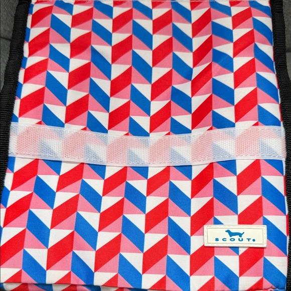 SCOUT Red, Pink, Whute and Blue Geometric Fold Down Lunch Bag w/Black Trim - Picture 6 of 8